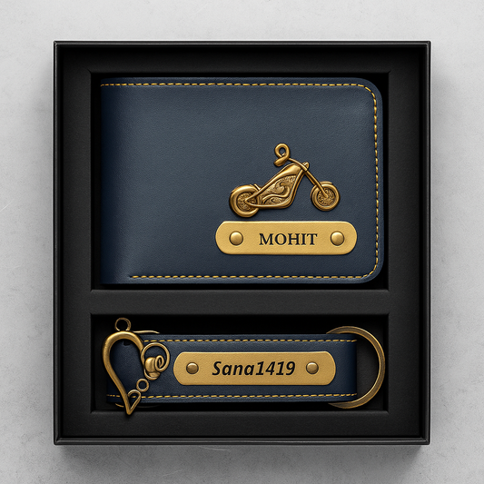Customised Wallet & Keychain Combo, Best Gift Set for Men, Faux Lether wallet, Combo Pack
