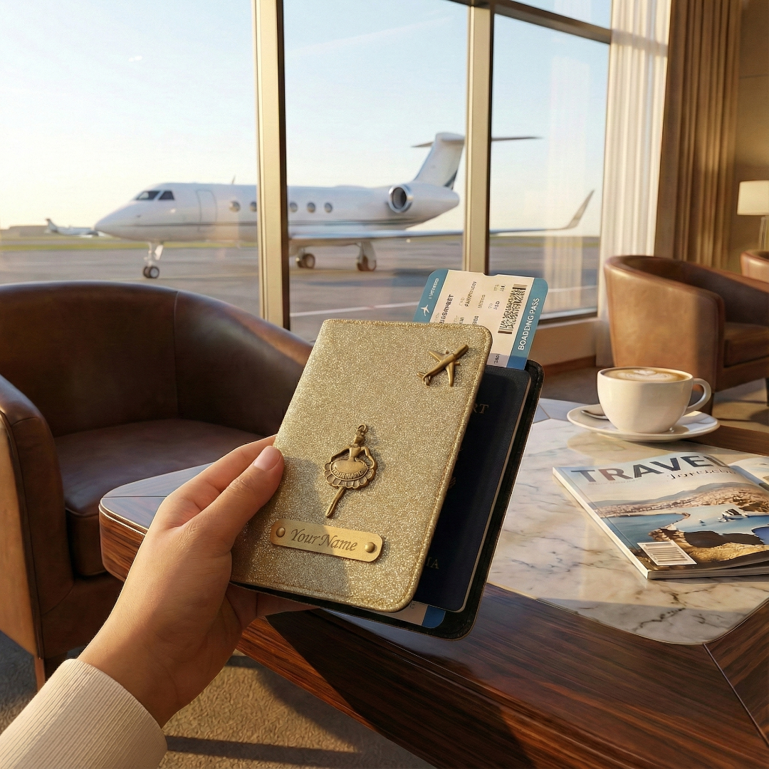 Luxury Personalized Gliter Passport Cover for Men | Custom Name Plate | Premium Leather Passport Holder | Stylish Travel Accessory Gift for Husband, Boyfriend & Brother