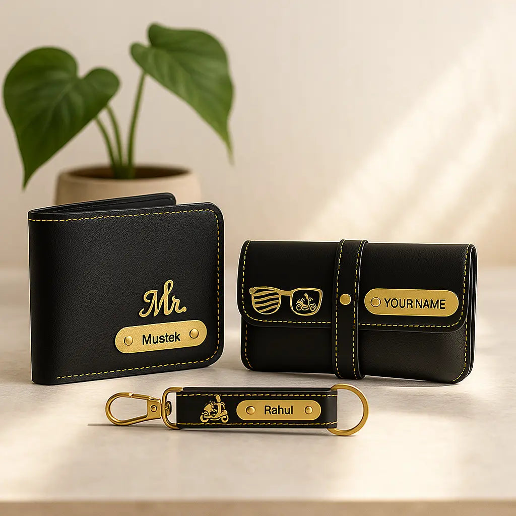 Customized 3-in-1 Gift Set for Men | Personalized Wallet, Sunglass Case & Keychain Celedhub