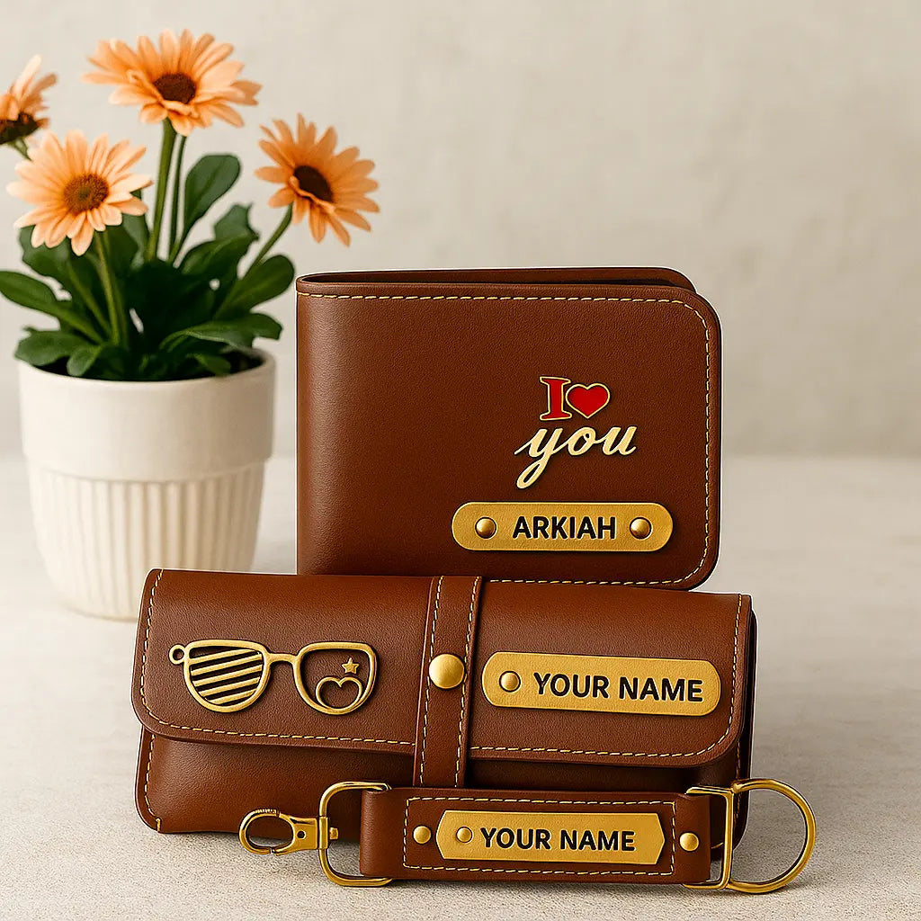 Customized 3-in-1 Gift Set for Men | Personalized Wallet, Sunglass Case & Keychain Celedhub