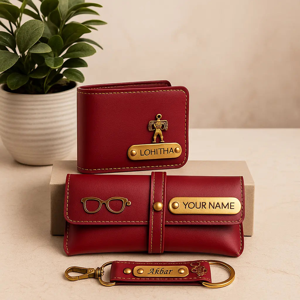 Customized 3-in-1 Gift Set for Men | Personalized Wallet, Sunglass Case & Keychain Celedhub