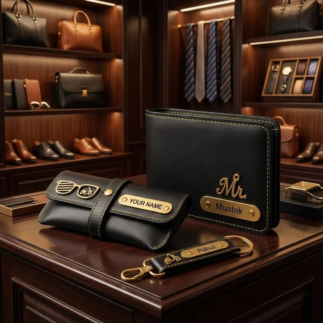 Customized 3-in-1 Gift Set for Men | Personalized Wallet, Sunglass Case & Keychain Celedhub