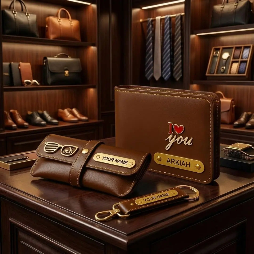 Customized 3-in-1 Gift Set for Men | Personalized Wallet, Sunglass Case & Keychain Celedhub