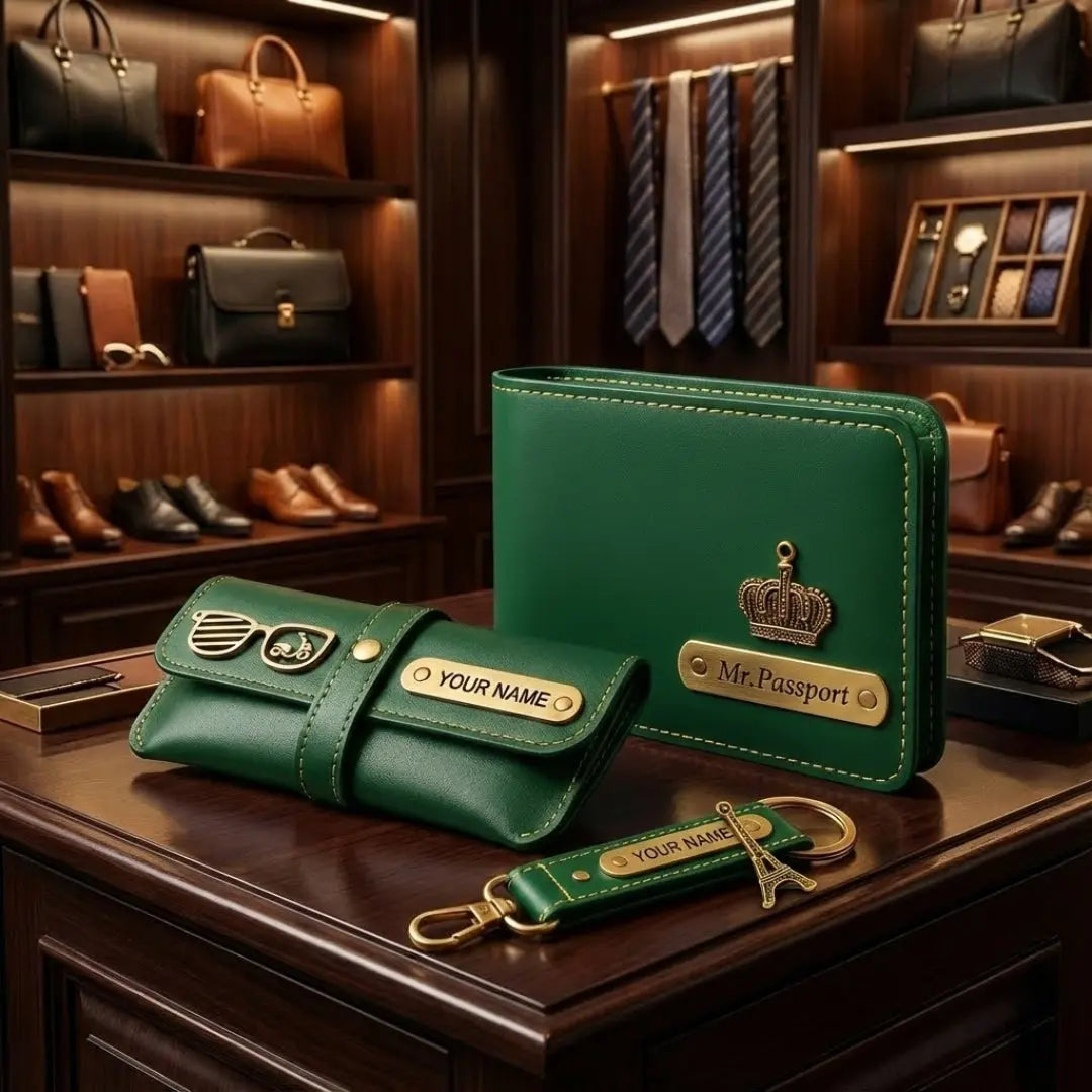Customized 3-in-1 Gift Set for Men | Personalized Wallet, Sunglass Case & Keychain Celedhub