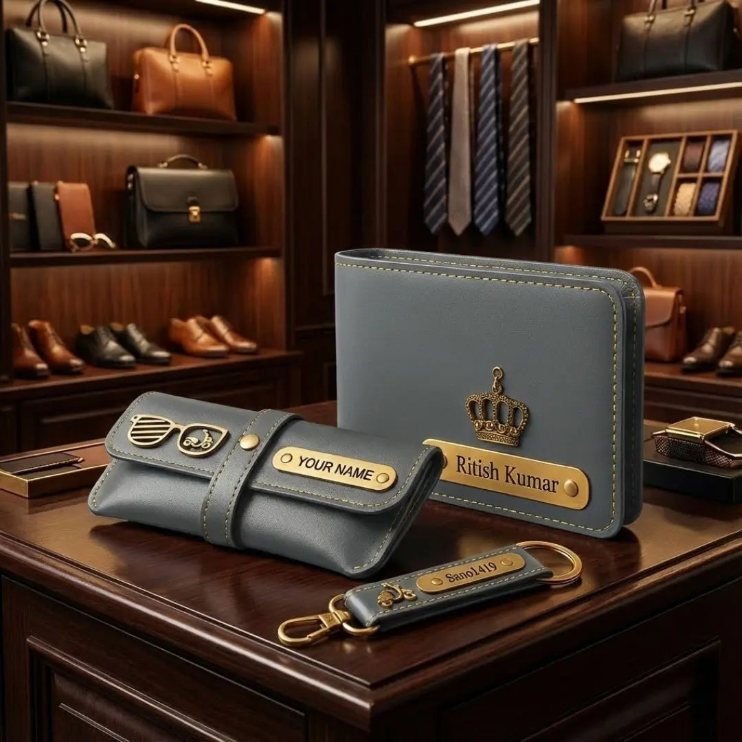 Customized 3-in-1 Gift Set for Men | Personalized Wallet, Sunglass Case & Keychain Celedhub