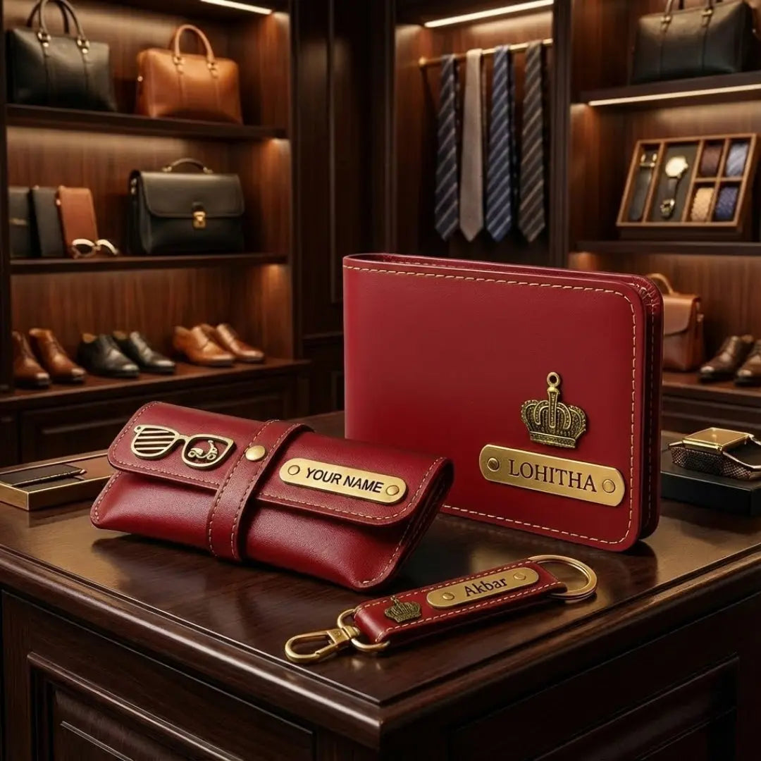 Customized 3-in-1 Gift Set for Men | Personalized Wallet, Sunglass Case & Keychain Celedhub