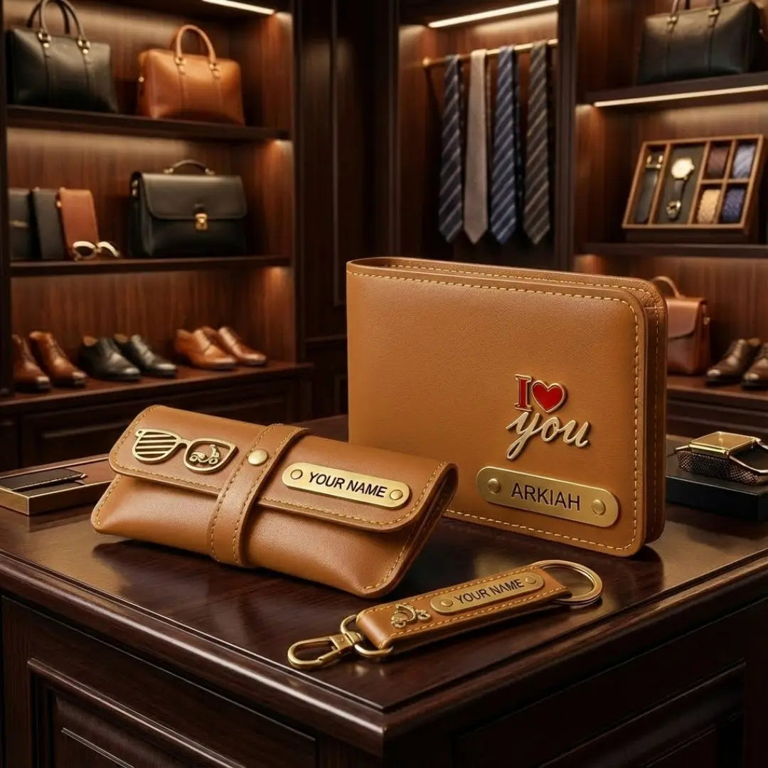 Customized 3-in-1 Gift Set for Men | Personalized Wallet, Sunglass Case & Keychain Celedhub