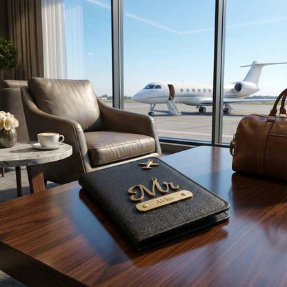 Luxury Personalized Gliter Passport Cover for Men | Custom Name Plate | Premium Leather Passport Holder | Stylish Travel Accessory Gift for Husband, Boyfriend & Brother