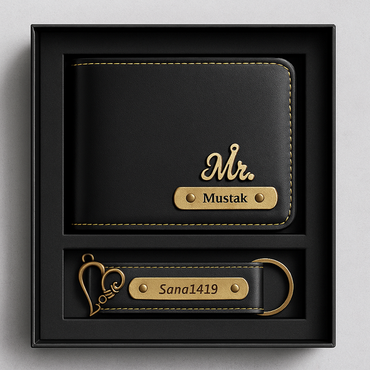 Customised Wallet & Keychain Combo, Best Gift Set for Men, Faux Lether wallet, Combo Pack