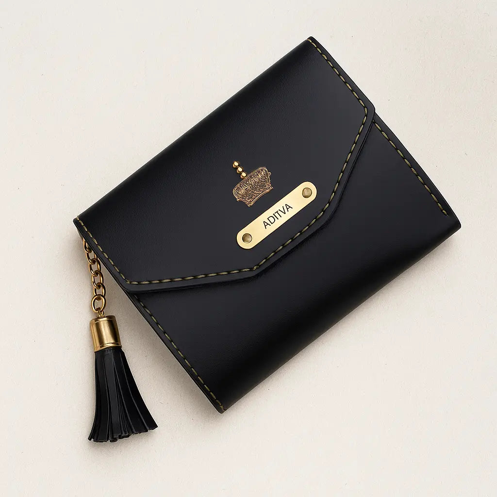 Personalized Leather Clutch | Custom Name Engraved Purse with Tassel Celedhub