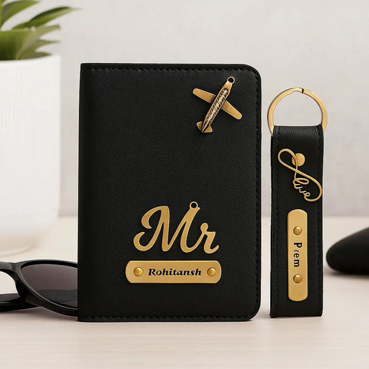 Personalized Passport Cover with Keychain, Gold Metal Charm, Travel Document Holder Set Celedhub