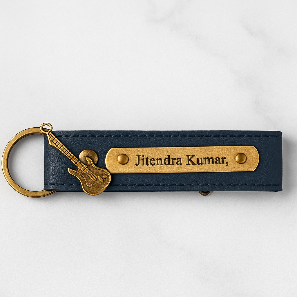 Personalized Imported Leather Keychain with Gold Love Text and Name Plate, Premium Metal Ring, Custom Engraved