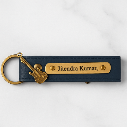 Personalized Imported Leather Keychain with Gold Love Text and Name Plate, Premium Metal Ring, Custom Engraved
