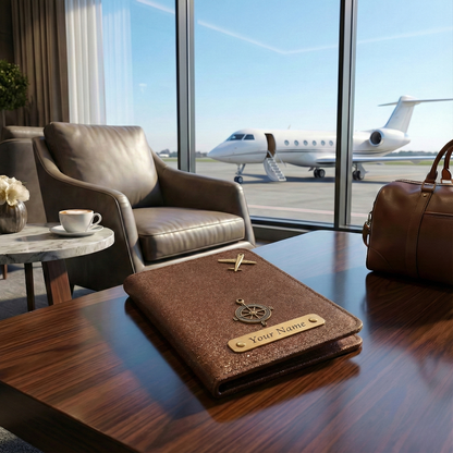 Luxury Personalized Gliter Passport Cover for Men | Custom Name Plate | Premium Leather Passport Holder | Stylish Travel Accessory Gift for Husband, Boyfriend & Brother