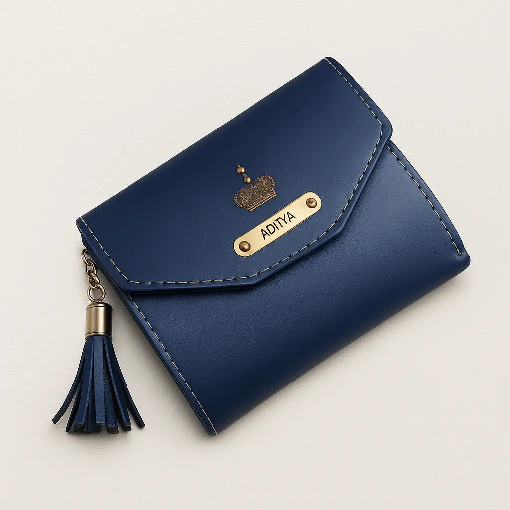 Personalized Leather Clutch | Custom Name Engraved Purse with Tassel Celedhub