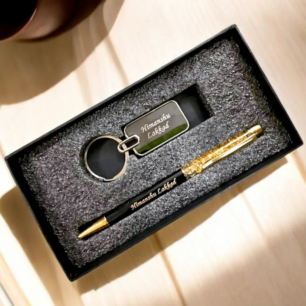 Personalised Pen & Keychain Gift Set | Custom Name Engraved Combo - Celedhub