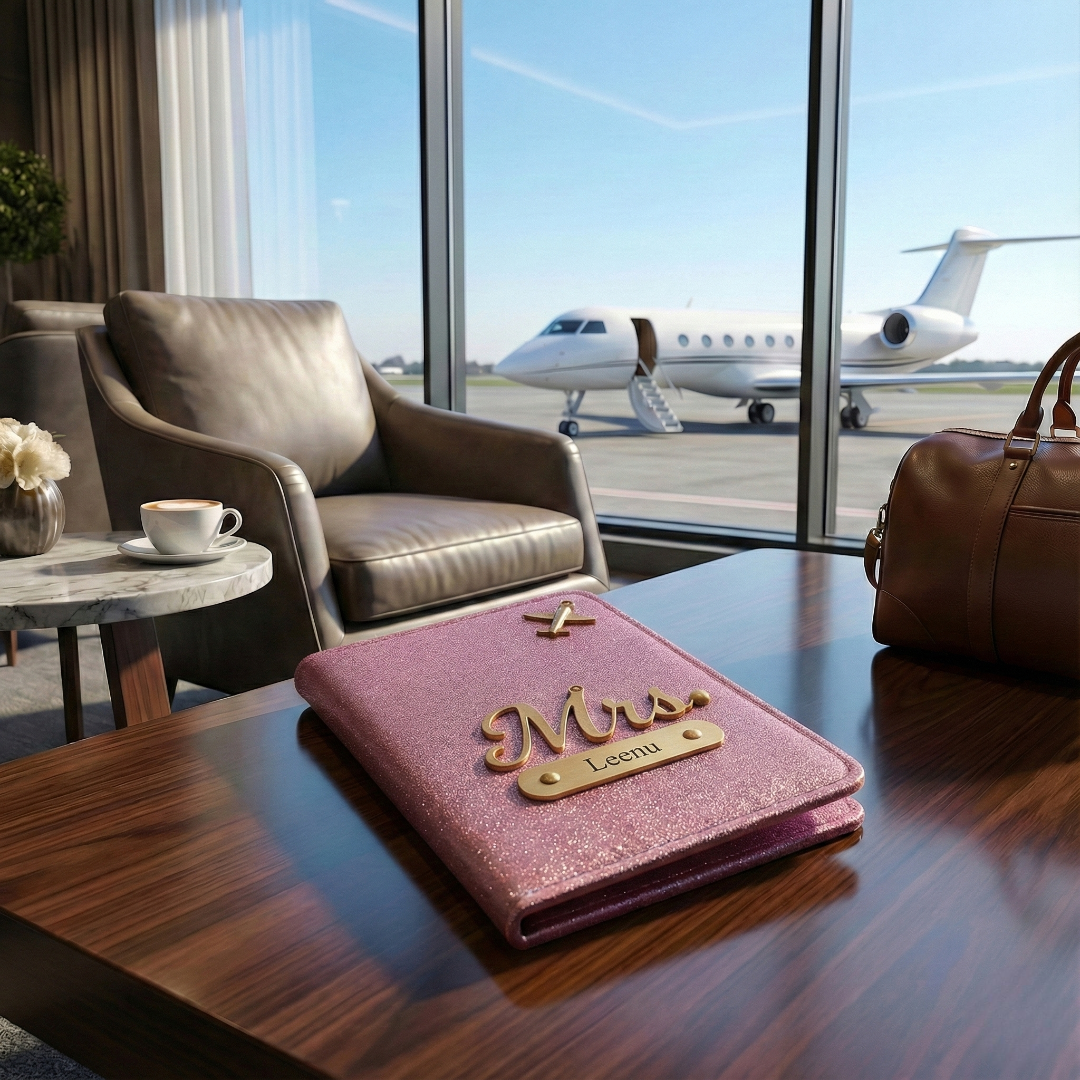 Luxury Personalized Gliter Passport Cover for Men | Custom Name Plate | Premium Leather Passport Holder | Stylish Travel Accessory Gift for Husband, Boyfriend & Brother