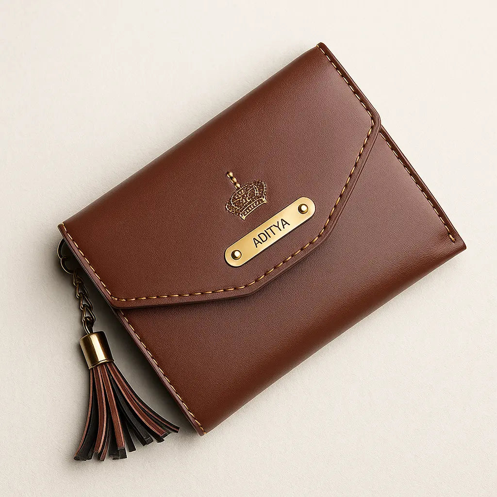 Personalized Leather Clutch | Custom Name Engraved Purse with Tassel Celedhub