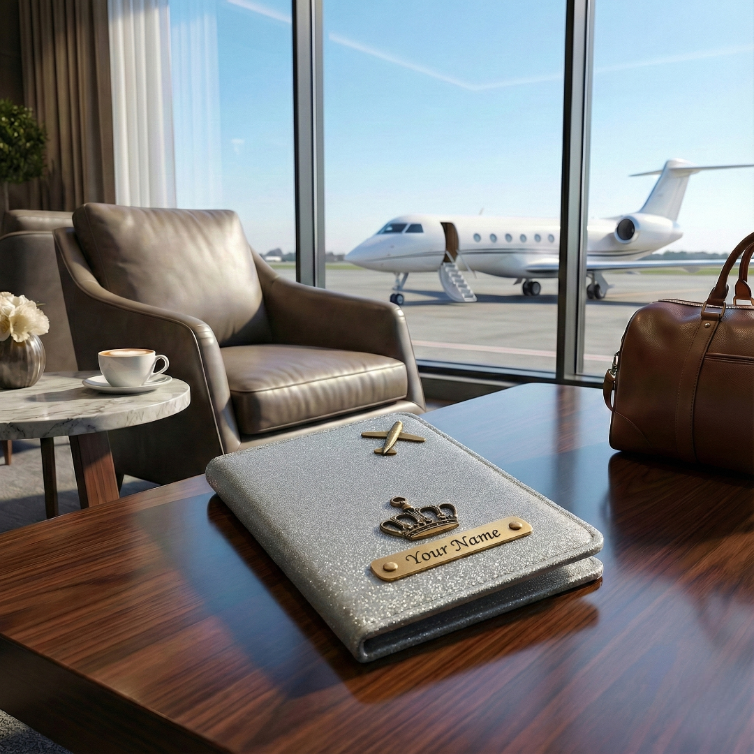 Luxury Personalized Gliter Passport Cover for Men | Custom Name Plate | Premium Leather Passport Holder | Stylish Travel Accessory Gift for Husband, Boyfriend & Brother