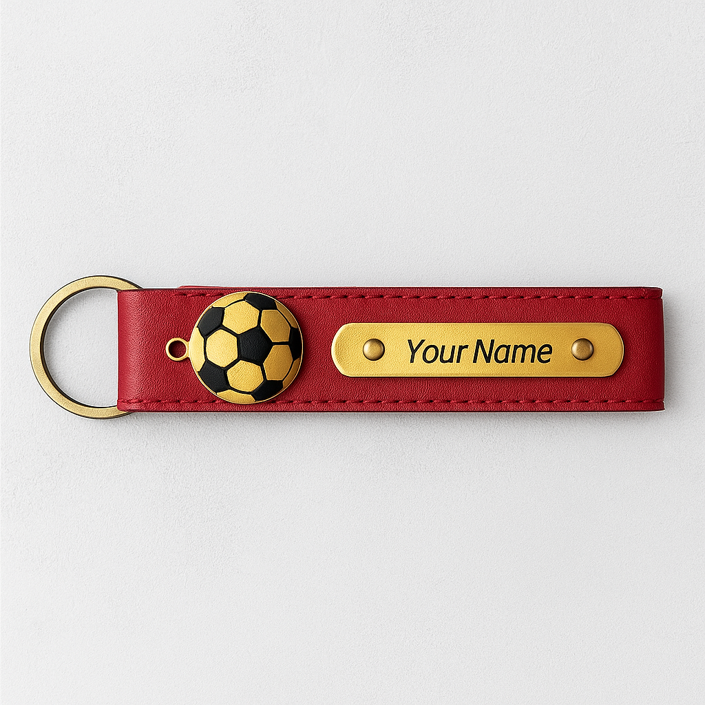 Personalized Imported Leather Keychain with Gold Love Text and Name Plate, Premium Metal Ring, Custom Engraved