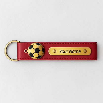 Personalized Imported Leather Keychain with Gold Love Text and Name Plate, Premium Metal Ring, Custom Engraved