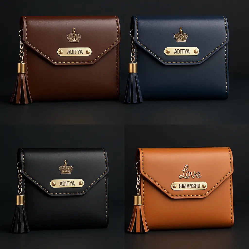 Personalized Leather Clutch | Custom Name Engraved Purse with Tassel Celedhub
