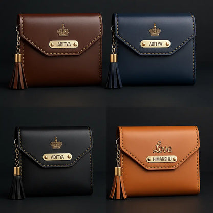 Personalized Leather Clutch | Custom Name Engraved Purse with Tassel Celedhub
