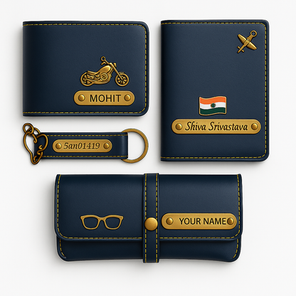 Customized Gift 4 in One Combo Of Wallet, Keychain, Sunglasses Cover & Passport Cover