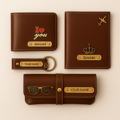 Customized Gift 4 in One Combo Of Wallet, Keychain, Sunglasses Cover & Passport Cover