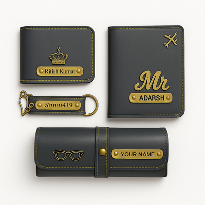 Customized Gift 4 in One Combo Of Wallet, Keychain, Sunglasses Cover & Passport Cover