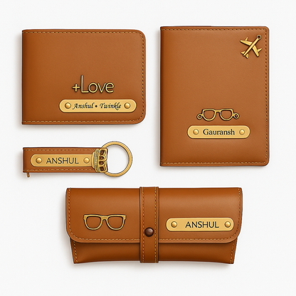 Customized Gift 4 in One Combo Of Wallet, Keychain, Sunglasses Cover & Passport Cover