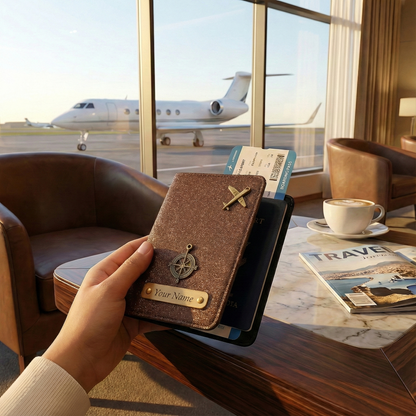 Luxury Personalized Gliter Passport Cover for Men | Custom Name Plate | Premium Leather Passport Holder | Stylish Travel Accessory Gift for Husband, Boyfriend & Brother