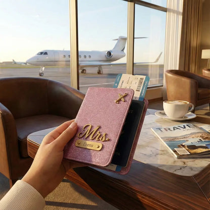 Personalised Glitered Passport Cover Combo Pack (2 set) for Men and Women Celedhub