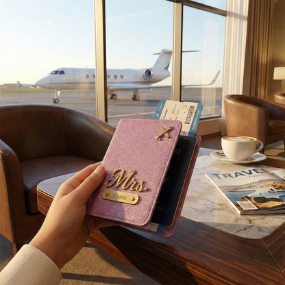 Luxury Personalized Gliter Passport Cover for Men | Custom Name Plate | Premium Leather Passport Holder | Stylish Travel Accessory Gift for Husband, Boyfriend & Brother