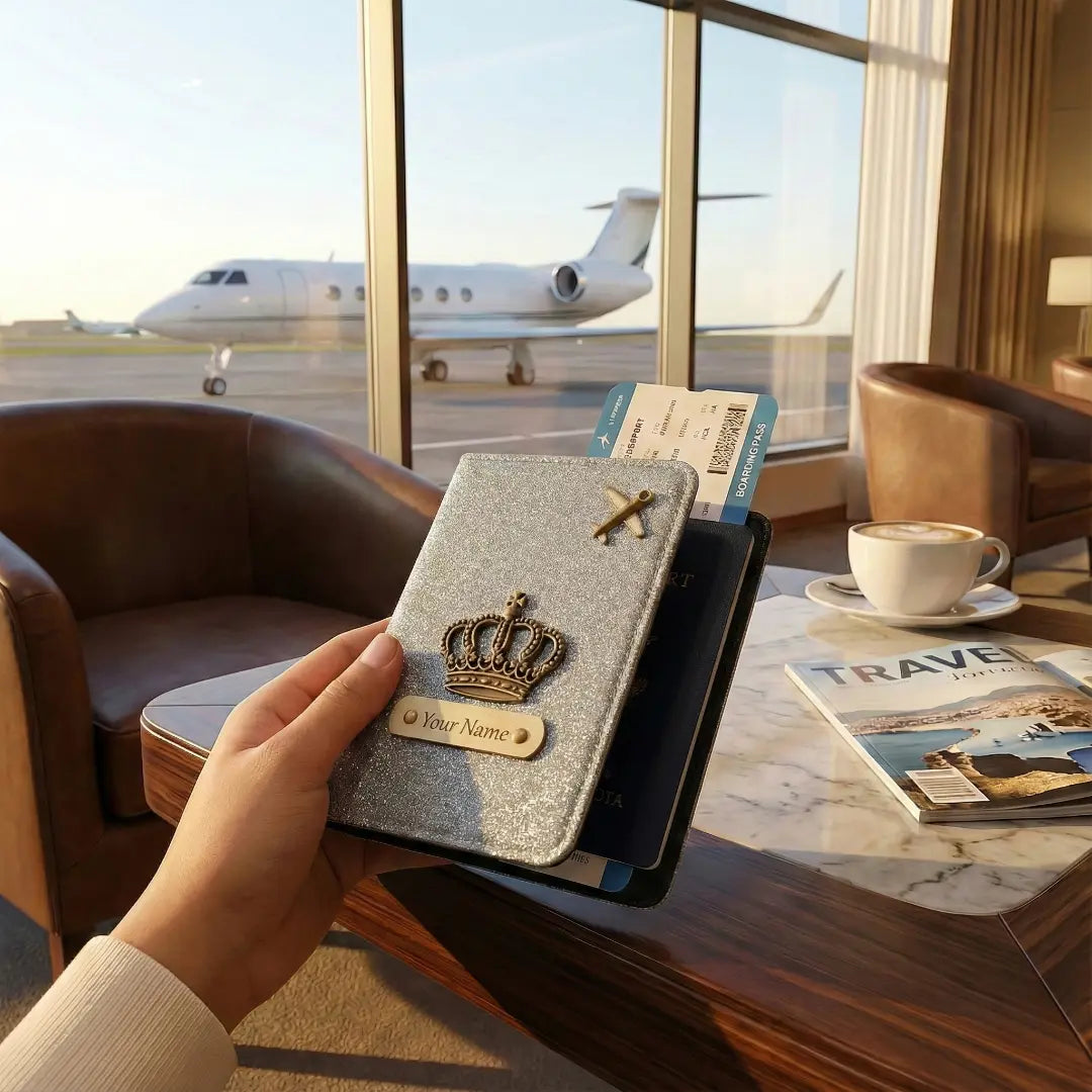 Personalised Glitered Passport Cover Combo Pack (2 set) for Men and Women Celedhub