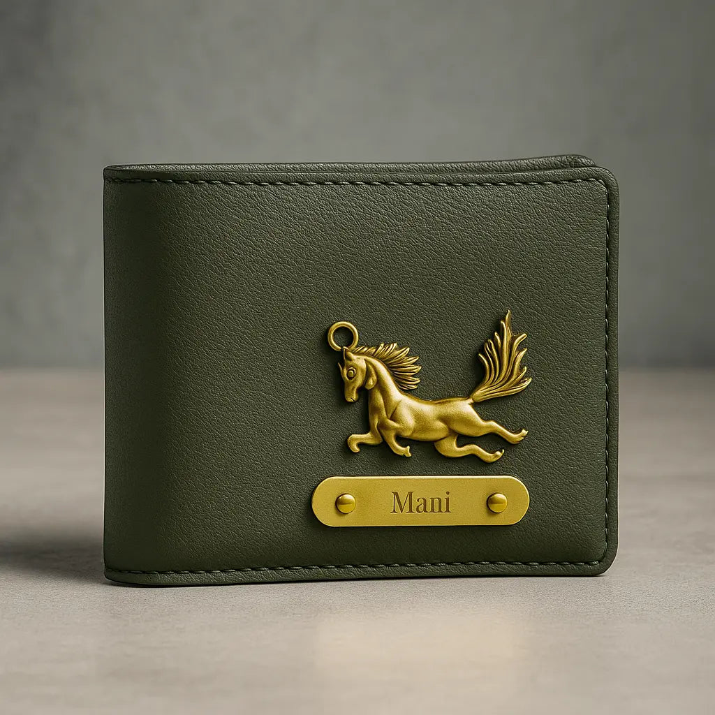 Personalized Leather Imported Wallet and Imported Keychain Set, Black and Brown, Gold Embellishments, Custom Name Engraving Celedhub