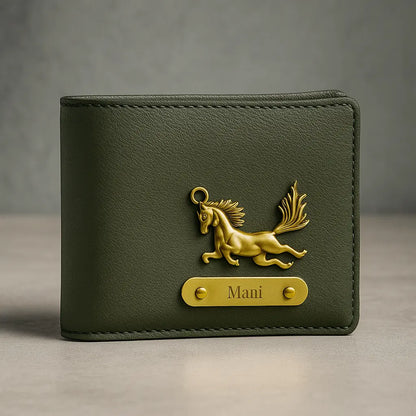 Personalized Leather Imported Wallet and Imported Keychain Set, Black and Brown, Gold Embellishments, Custom Name Engraving Celedhub