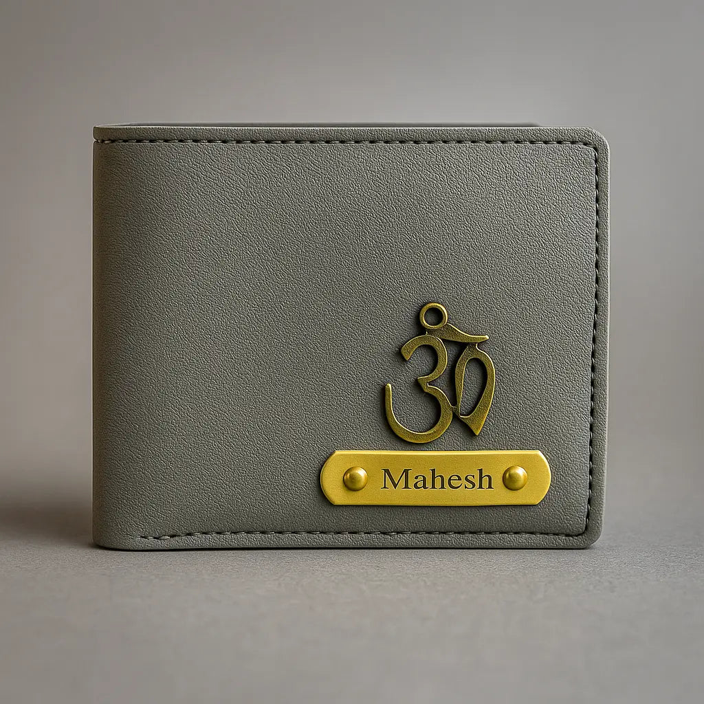 Personalized Leather Imported Wallet and Imported Keychain Set, Black and Brown, Gold Embellishments, Custom Name Engraving Celedhub