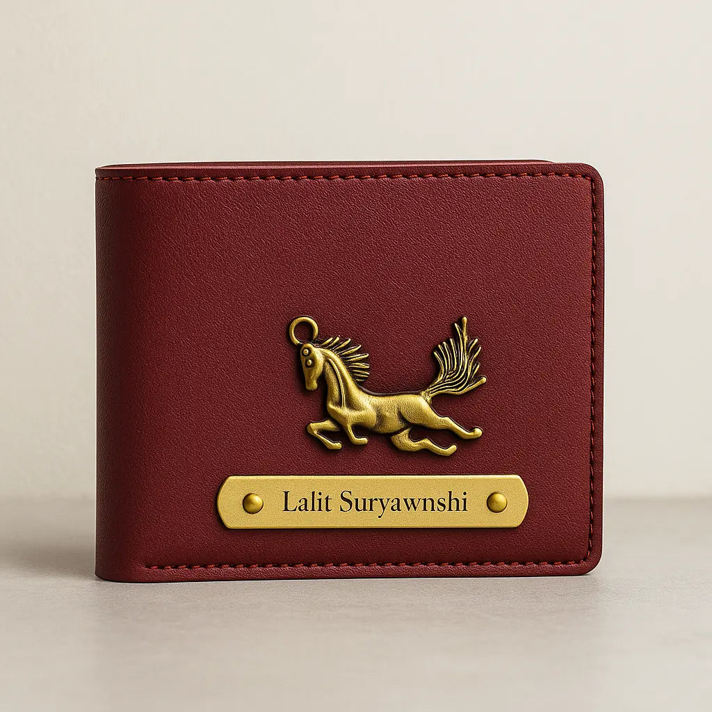 Personalized Leather Imported Wallet and Imported Keychain Set, Black and Brown, Gold Embellishments, Custom Name Engraving Celedhub