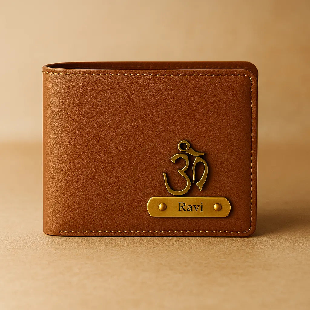 Personalized Leather Imported Wallet and Imported Keychain Set, Black and Brown, Gold Embellishments, Custom Name Engraving Celedhub