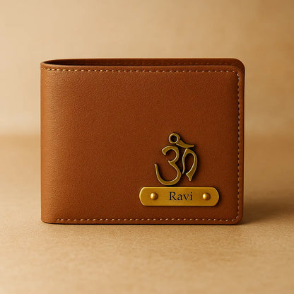 Personalized Leather Imported Wallet and Imported Keychain Set, Black and Brown, Gold Embellishments, Custom Name Engraving Celedhub