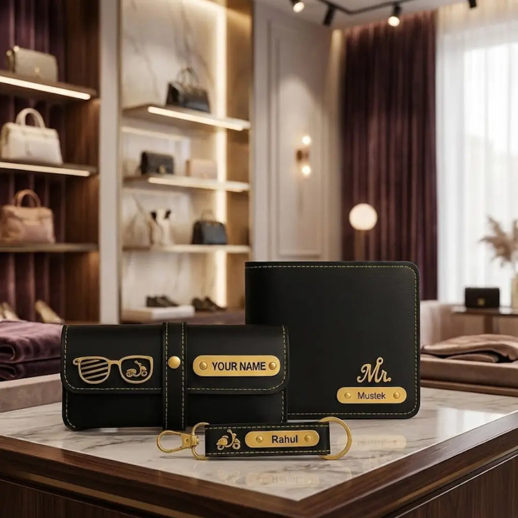 Customized 3-in-1 Gift Set for Men | Personalized Wallet, Sunglass Case & Keychain Celedhub
