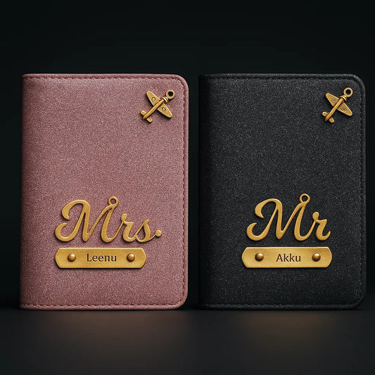 Personalised Glitered Passport Cover Combo Pack (2 set) for Men and Women Celedhub