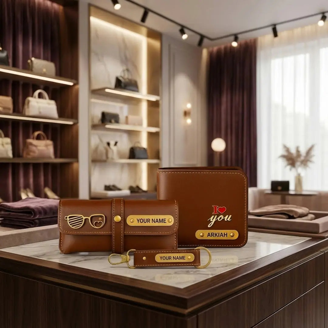 Customized 3-in-1 Gift Set for Men | Personalized Wallet, Sunglass Case & Keychain Celedhub