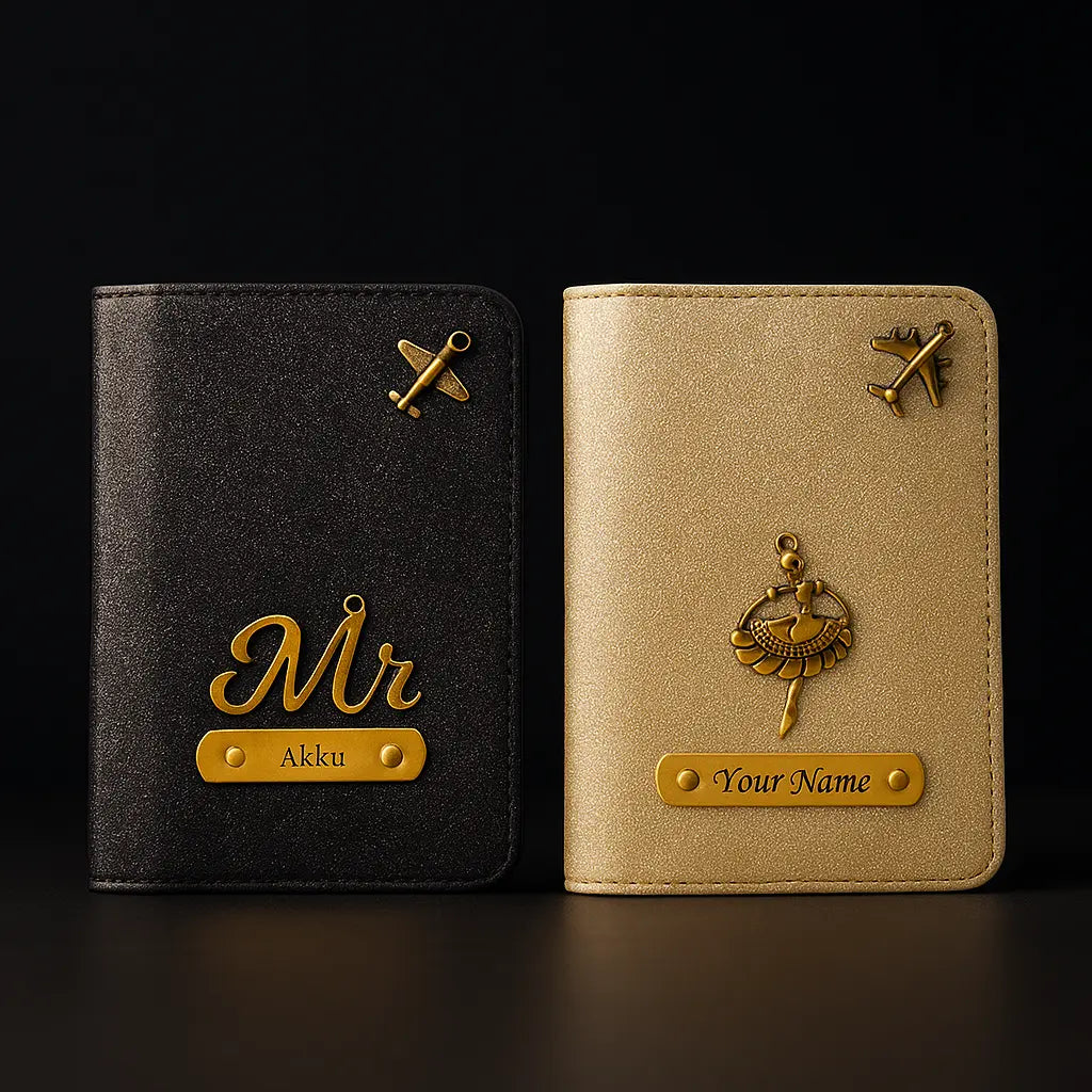 Personalised Glitered Passport Cover Combo Pack (2 set) for Men and Women Celedhub