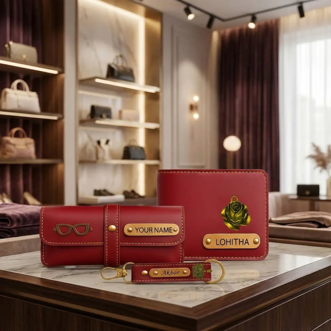 Customized 3-in-1 Gift Set for Men | Personalized Wallet, Sunglass Case & Keychain Celedhub