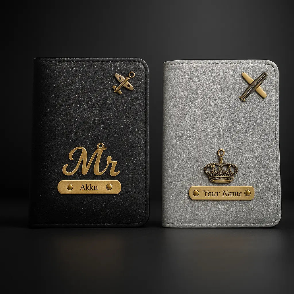 Personalised Glitered Passport Cover Combo Pack (2 set) for Men and Women Celedhub
