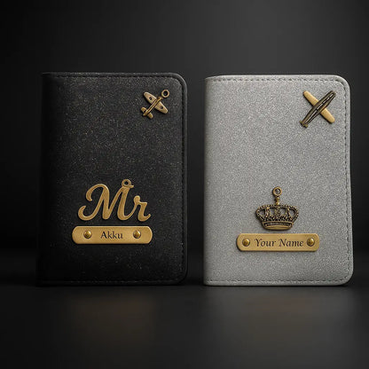 Personalised Glitered Passport Cover Combo Pack (2 set) for Men and Women Celedhub