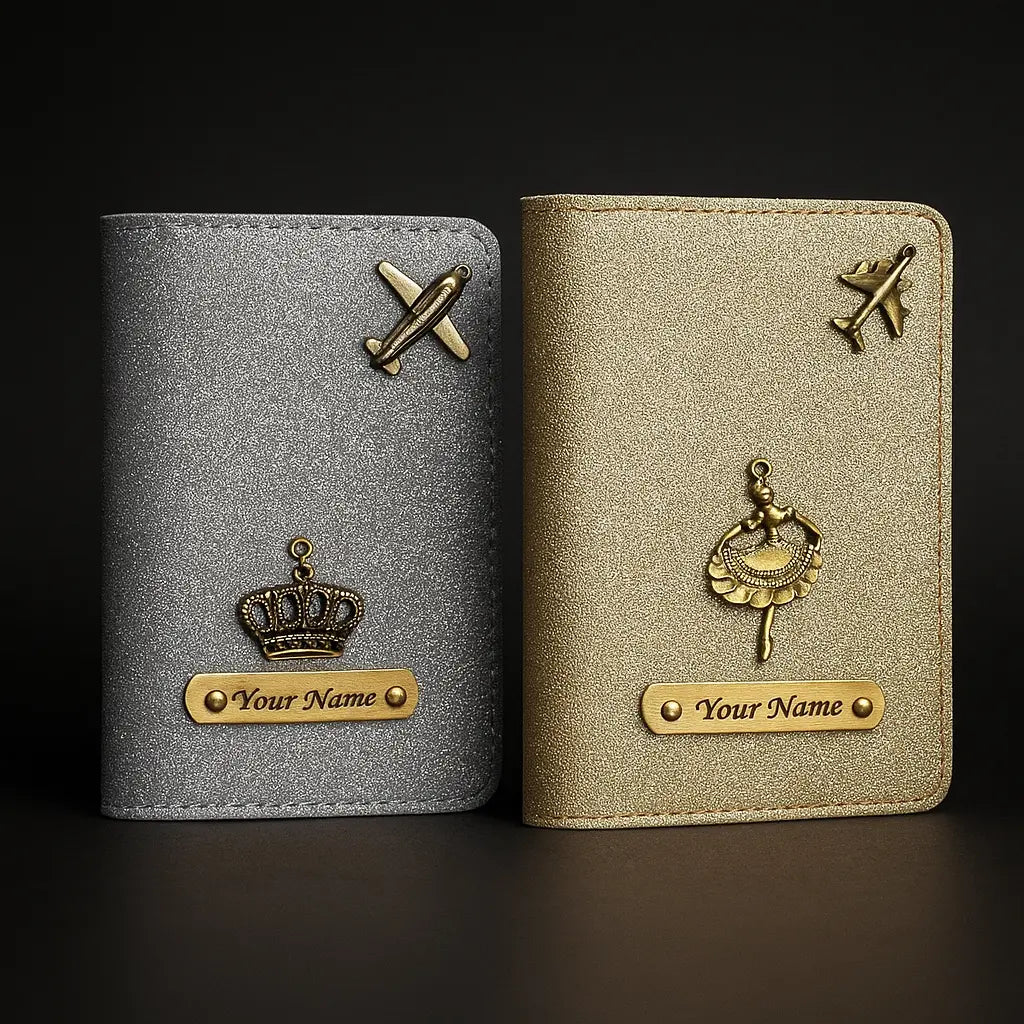 Personalised Glitered Passport Cover Combo Pack (2 set) for Men and Women Celedhub