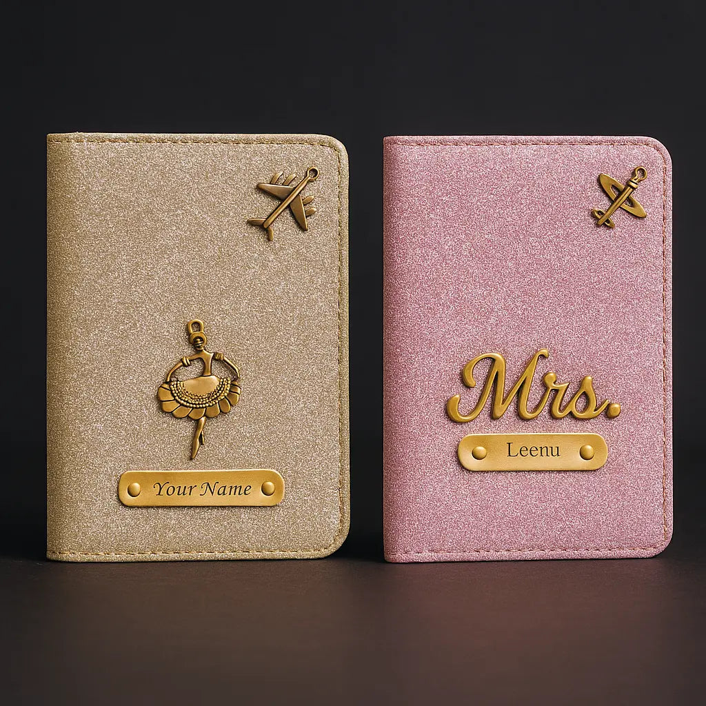 Personalised Glitered Passport Cover Combo Pack (2 set) for Men and Women Celedhub